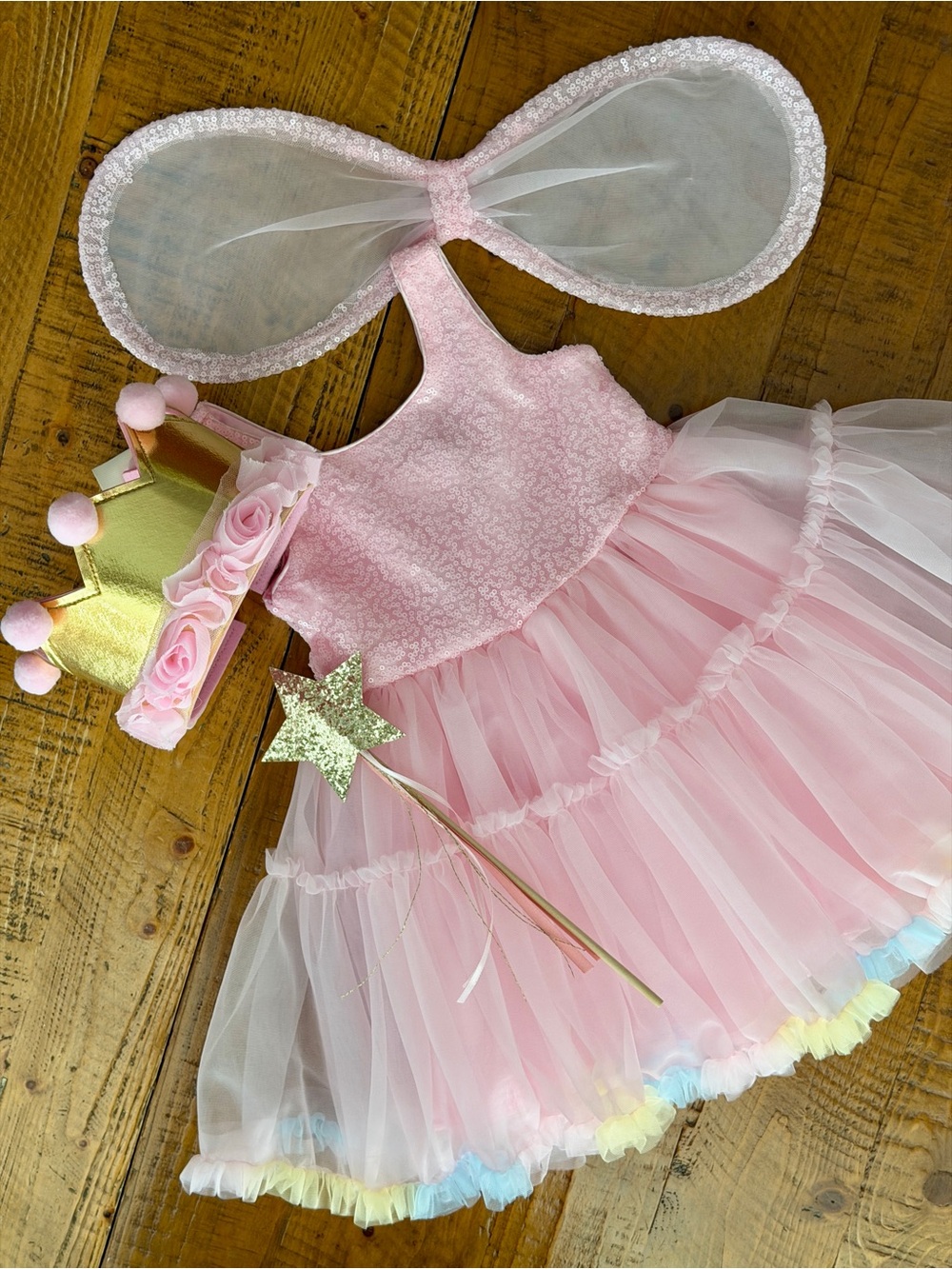 Girls Fairy Princess Pink Tulle Dress with crown/wings/wand - Picture 12 of 16